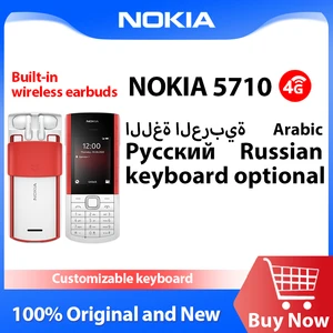 Nokia 5710 XpressAudio Built-In Wireless Earbuds MP3 Player Music Buttons 2.4" 1450mAh Dual SIM 4G Rugged Push-button Phone
