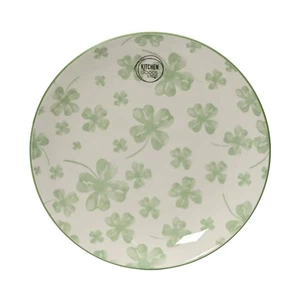 Talíř kulatý porcelánový KITCHEN GOODS se čtyřlísty bílo-zelený 19cm