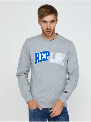 Light gray men's sweatshirt with Replay inscription - Men