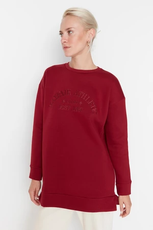 Trendyol Burgundy Knitted Sweatshirt with Lettering and Pillows