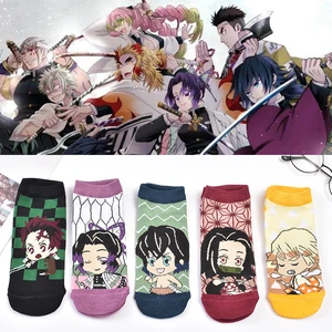 5Pcs Demon Slayer Short Socks Kimetsu No Yaiba Sock Men Women Boat Sock Tanjirou Nezuko Cosplay Cotton Harajuku Socks Calcetines