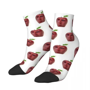 Harajuku Funny Nicolas CageApple Basketball Short Socks Nicolas Cage Meme Face Printed Polyester Crew Socks for Unisex Non-slip
