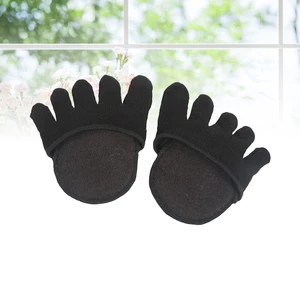2 Pairs Womens Show Socks Invisible Five Toe Topper Socks Heelless Forefoot Socks for Black