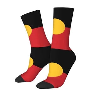 Novelty Printed Australian Aboriginal Flag Socks for Women Men Stretchy Summer Autumn Winter Crew Socks