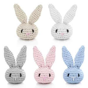Handmade Crochet Rabbit DIY Mini Knitted Bunny Heads Soft Cotton PVC Free Crochet Beads Baby Pacifier Chain Decorations 1560