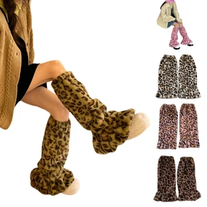 MXMA 1 Pair Women Leg Warmers Leopard Grain Plush Japanese Style Girls Ruffled Socks