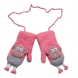 Zimní rukavičky se šňůrkou a kožíškem, Ovečka, Baby Nellys, růžové, 98/104, 13cm, vel. 98-104 (2-4r)