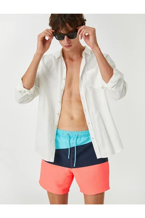 Koton Marine Shorts with Color Block, Lace-Up Waist