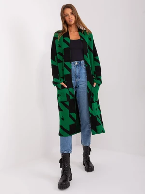 Green and black long cardigan with pockets