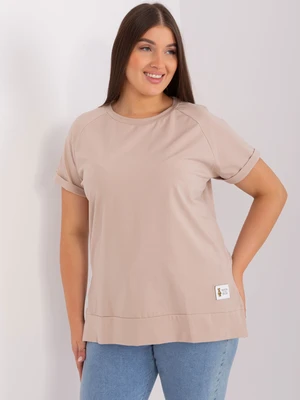 Basic beige blouse with round neckline plus size