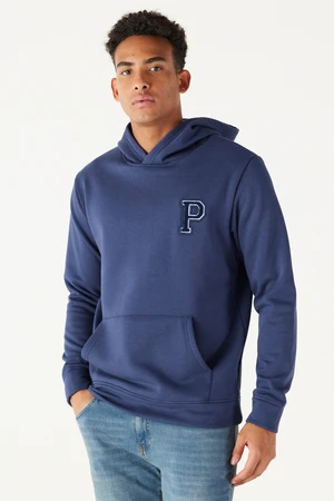 AC&Co / Altınyıldız Classics Men's Indigo Standard Fit Normal Cut Hooded Sweatshirt with Fleece Inside