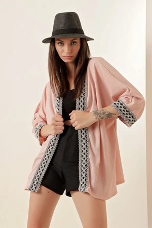 Bigdart 5866 Embroidered Knitted Kimono - Powder