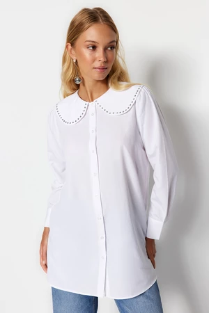 Trendyol White Stone Detail Woven Cotton Shirt