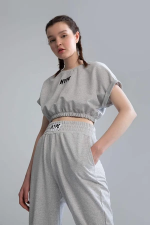 Defacto Fit Crew Neck Short Sleeve Crop Sweatshirt