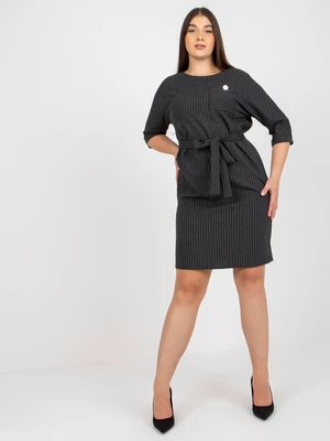 Dark gray pencil dress of larger size with pocket