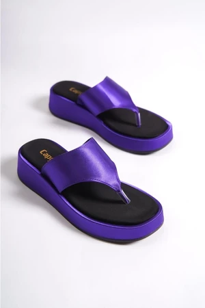 Capone Outfitters Capone Flat Heeled Flip-Flops Comfort Satin Fashion Lilac Women's Slippers.