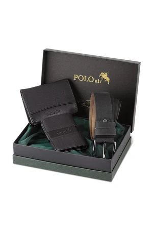 Polo Air Boxed Sports Black Men's Wallet Belt Card Holder Set