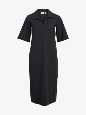 Black Ribbed Midi-Dresses with Collar VILA Nobella - Ladies