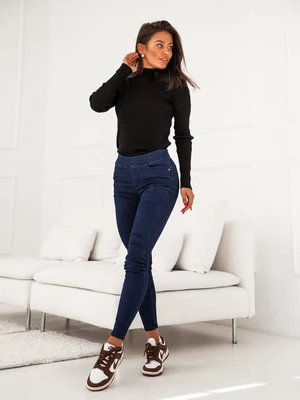 Fitted trousers with zipper at back, dark blue