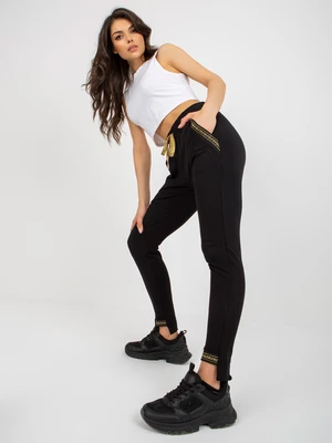 Black cotton sweatpants with embroidery