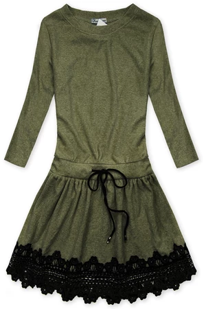 Kleid mit Spitze Khaki