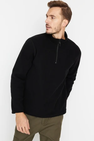 Trendyol Black Men's Regular/Regular Cut Standing Collar Zippered Fleece Warm Thick Sweatshirt.