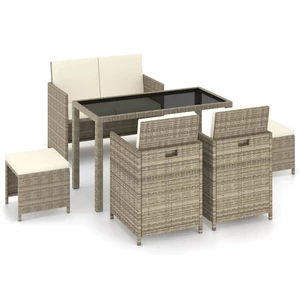 6 Piece Outdoor Dining Set with Cushions Poly Rattan Beige