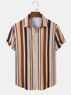 Mens Vintage Striped Button Up Short Sleeve Shirts