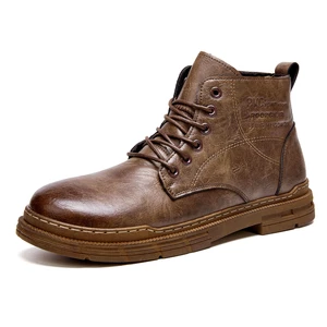 Menico Men's Faux Leather Soft Vintage Casual Non-Slip Lace-Up Boots