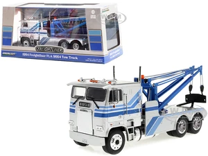 1984 Freightliner FLA 9664 Tow Truck Silver with Blue Stripes 1/43 Diecast Model Car by Greenlight