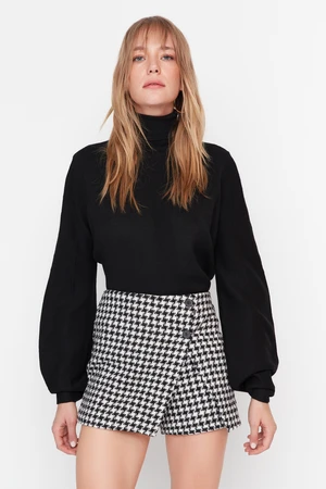 Trendyol Black Houndstooth Patterned Woven Short Skirt