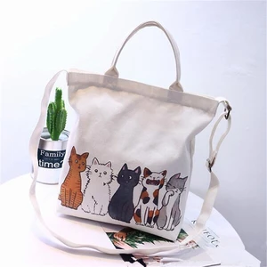 Women Cartoon Cats Printed Canvas Tote Shopping Handbag Beach Purse Shoulder Bag