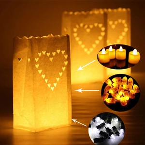 Big Heart Pattern Tea Light Holder Paper Lantern Candle Bag for Christmas Party Wedding Decoration
