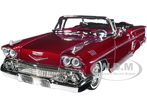 1958 Chevrolet Impala Convertible Lowrider Dark Red Metallic with Red Interior "Get Low" Series 1/24 Diecast Model Car by Motormax