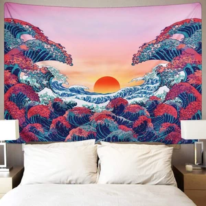 3D Great Wave Sea Wall Hanging Blanket Home Decoration Big Polyester Ocean Wave Sunset Tapestry Living Room Ornament