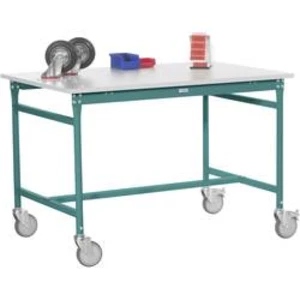 Manuflex BB4027.5021 Servírovací stolek základní mobilní s plastovým stolní deska ve vodní modrá RAL 5021, Šxhxv: 1000 x 800 x 850 mm