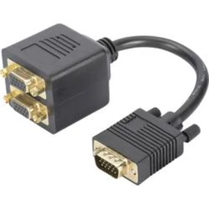 VGA kabel Digitus [1x D-SUB zástrčka 15pólová - 2x D-SUB zásuvka 15pólová] černá 20.00 cm