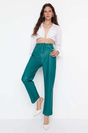 Trendyol Limited Edition zöld egyenes szövésű műbőr nadrág