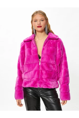 Koton Rachel Araz X - plyšová bunda s vrstveným golierom na zips