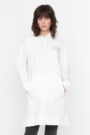 Trendyol White Knitted Sweatshirt with Lettering on the Front