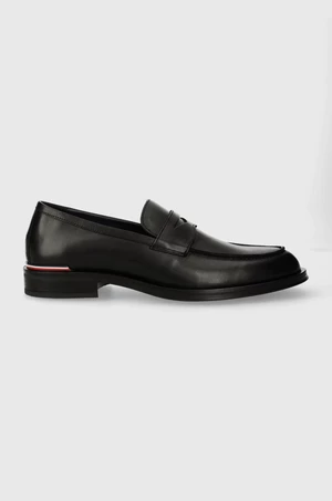 Kožené mokasíny Tommy Hilfiger CORE RWB HILFIGER LTH LOAFER pánske, čierna farba, FM0FM05035