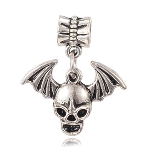 Pandahall 10Pcs Antique Silver Color Halloween Skull Tibetan Style Alloy European Dangle Pendants for Necklace Earring Jewelry