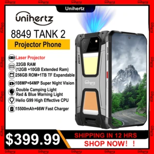 Unihertz 8849 tank 2 waterproof projector smartphone up to 22GB 256GB Rugged Cellphone 64MP Super night vision 15500mAh phone
