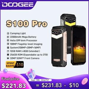 DOOGEE S100 Pro Rugged Phone 6.58" 120Hz FHD Display Helio G99 6nm Octa Core 108MP AI Triple Camera 22000mAh Camping Light Phone