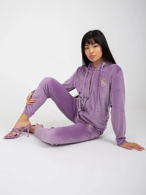 Purple women's velour set with Melody patches