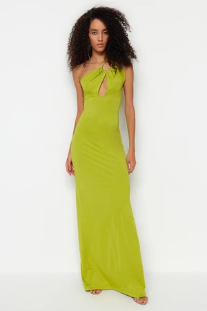 Trendyol Light Green Lined Knitted Evening Dress with Window/Cut Out Detail