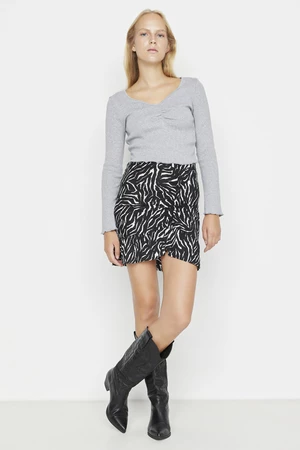 Trendyol Black Printed Ruffle Mini Knitted Skirt