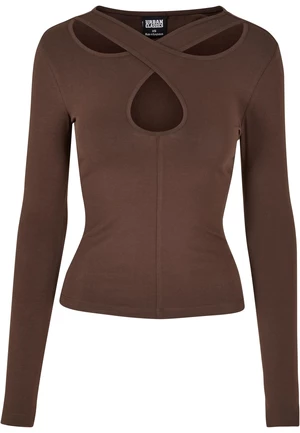 Ladies Crossed Cut Out Longsleeve Brown