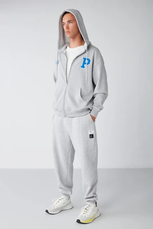 GRIMELANGE Rowan Men's Decorative Labeled Ribbed Front, Soft Fleece Sweatpants with Elastic Legs