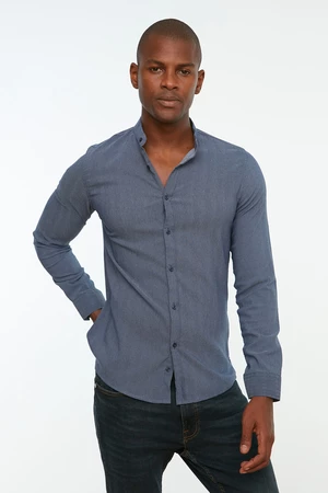 Trendyol Navy Blue Men's Slim Fit Large Collar Shirt